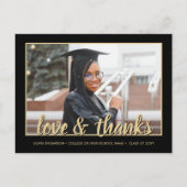 Liebe & Dank 2 Foto Black and Gold Abschluss Postkarte (Vorderseite)