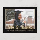 Liebe & Dank 2 Foto Black and Gold Abschluss Postkarte (Vorderseite)
