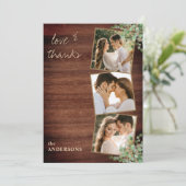 Liebe & Dank 3 Foto Botanische Grüne Hochzeit Dankeskarte (Stehend Vorderseite)