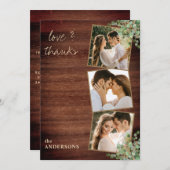 Liebe & Dank 3 Foto Botanische Grüne Hochzeit Dankeskarte (Vorne/Hinten)