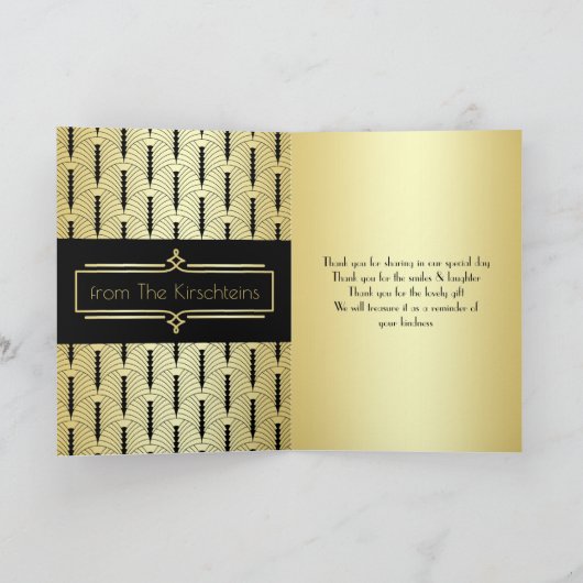 Liebe & Dank Art Deco Gold Black Foto Vielen Dank Dankeskarte (Innenseite)