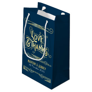 Liebe & Dank Art Déco Hochzeit Gold Blue Gefallen Kleine Geschenktüte