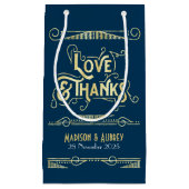 Liebe & Dank Art Deco Wedding Gold Blue Gefallen Kleine Geschenktüte (Vorderseite)
