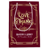 Liebe & Dank Art Deco Wedding Gold Burgund Mittlere Geschenktüte (Vorderseite)