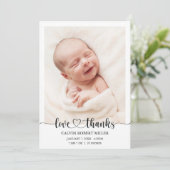 Liebe Dank Baby Birth Ankündigung Foto-Karte (Stehend Vorderseite)