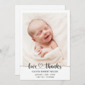 Liebe Dank Baby Birth Ankündigung Foto-Karte (Vorne/Hinten)