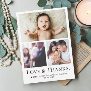 Liebe & Dank Baby-Taufe Foto-Collage-Gitter Dankeskarte