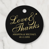 'Liebe & Dank' Black & Gold Elegante Hochzeit Geschenkanhänger (Vorderseite)