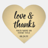 Liebe & Dank Black & Gold Imitate Einfache Skripte Herz-Aufkleber (Vorderseite)