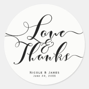 Liebe & Dank Black Schrift personalisiertes Hochze Runder Aufkleber
