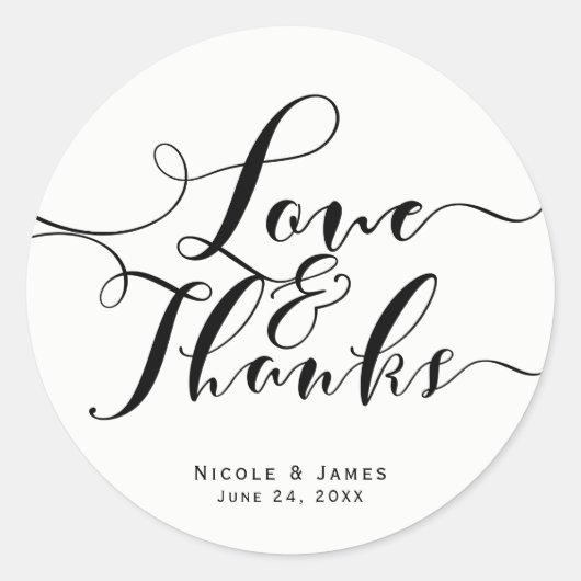 Liebe & Dank Black Script Individuelle Hochzeitsge Runder Aufkleber (Vorderseite)