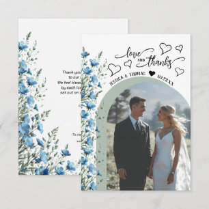 Liebe Dank Blue Wildblumen Foto QR Code Hochzeit Dankeskarte