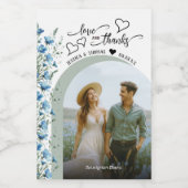 Liebe & Dank Blue Wildblumen Hochzeit Foto Mini Weinetikett (Einzelnes Label)