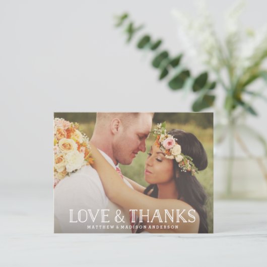Liebe & Dank Boho | Hochzeit Danke, Postcard Postkarte (Stehend Vorderseite)
