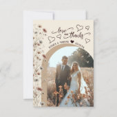 Liebe Dank Boho Wildblumen Foto QR Code Hochzeit Dankeskarte (Vorderseite)