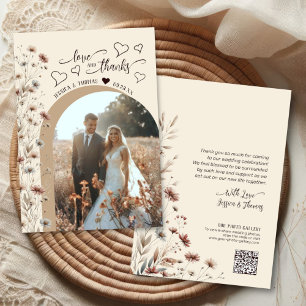 Liebe Dank Boho Wildblumen Foto QR Code Hochzeit Dankeskarte