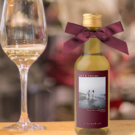 Liebe & Dank Burgundy Wedding Foto Mini Weinetikett
