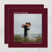 Liebe & Dank Burgundy Wedding Foto Vielen Dank Mitteilungskarte (Vorne/Hinten)