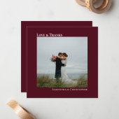 Liebe & Dank Burgundy Wedding Foto Vielen Dank Mitteilungskarte (Vorderseite/Rückseite Beispiel)