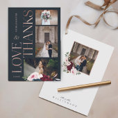 Liebe & Dank der Burgundy Navy Florals Drei Fotos Dankeskarte