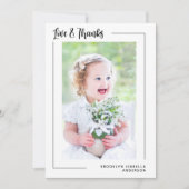 Liebe & Dank der Taufe des modernen Fotos Dankeskarte (Vorderseite)