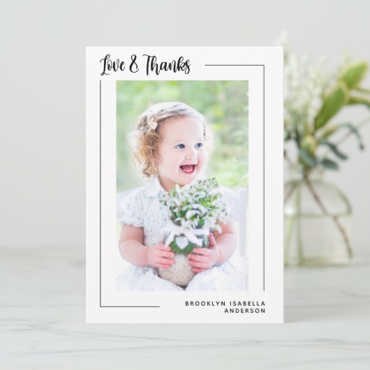 Liebe & Dank der Taufe des modernen Fotos Dankeskarte (Stehend Vorderseite)