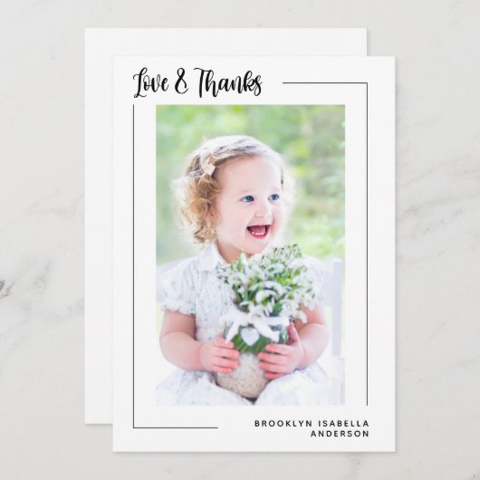 Liebe & Dank der Taufe des modernen Fotos Dankeskarte (Vorne/Hinten)