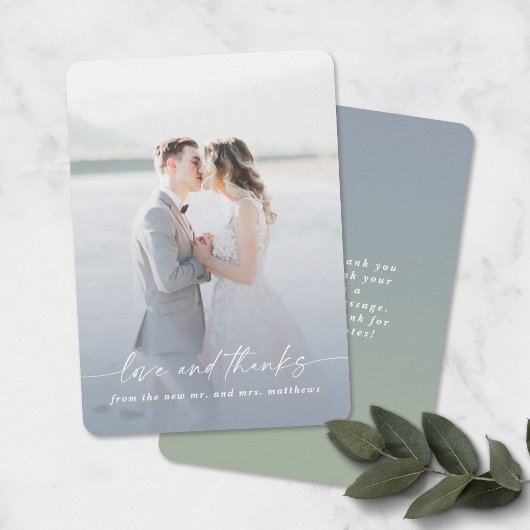 Liebe & Dank Dusty Blue Wedding Foto Overlay Dankeskarte