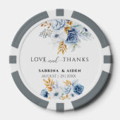 Liebe & Dank Dusty Blue White Gold Floral Wedding Pokerchips (Vorderseite)