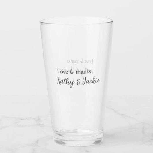 Liebe & Dank Ehepaar Name Hochzeit einfach minimal Glas (Vorderseite)