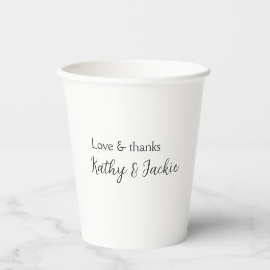 Liebe & Dank Ehepaar Name Hochzeit einfach minimal Pappbecher (Vorderseite)