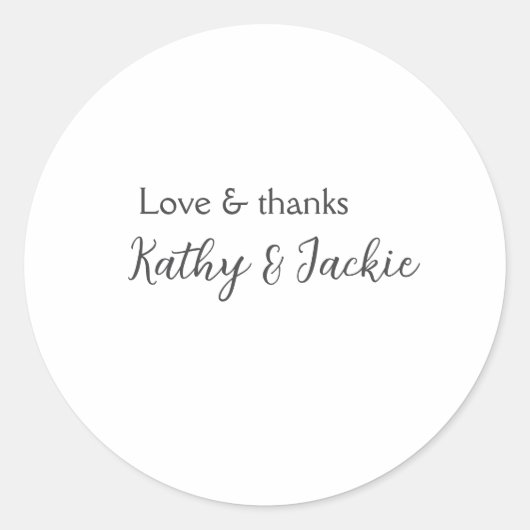 Liebe & Dank Ehepaar Name Hochzeit einfach minimal Runder Aufkleber (Vorderseite)
