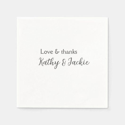 Liebe & Dank Ehepaar Name Hochzeit einfach minimal Serviette (Vorderseite)