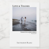 Liebe & Dank einfaches Minimalistisches Foto Weddi Weinetikett (Einzelnes Label)