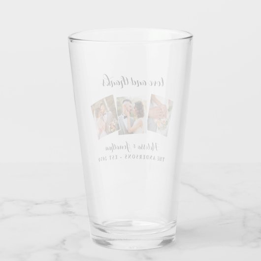 Liebe & Dank Elegant 3 Foto Braut Groom Wedding Glas (Rückseite)