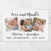 Liebe & Dank Elegant 3 Foto Braut Groom Wedding Schaumweinetikett (Einzelnes Label)