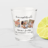 Liebe & Dank Elegant 3 Foto Braut Groom Wedding Schnapsglas (Vorderseite)