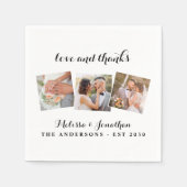 Liebe & Dank Elegant 3 Foto Braut Groom Wedding Serviette (Vorderseite)