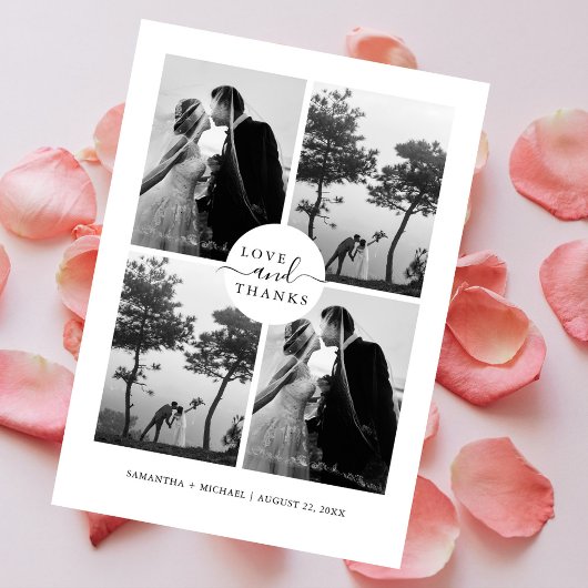 Liebe & Dank Elegant 4 Foto Collage Wedding Dankeskarte