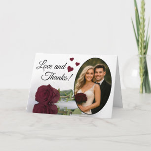 Liebe & Dank Elegant Burgund Rose Hochzeit Dankeskarte