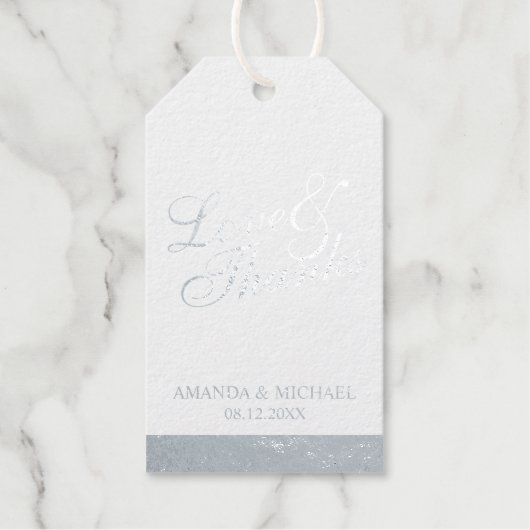 Liebe & Dank Elegant Wedding Silver Foil Geschenke Geschenkanhänger (Vorderseite)