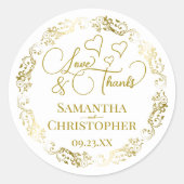 Liebe & Dank Elegante Gold & White Gastgeschenk Ho Runder Aufkleber (Vorderseite)