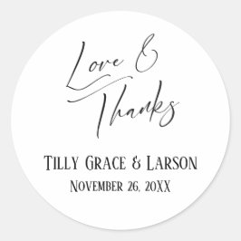Liebe & Dank Eleganter Handschrift Schwarz & Weiß Runder Aufkleber
