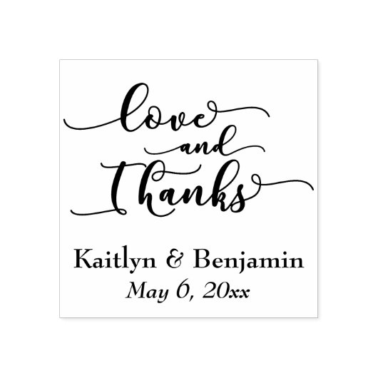 Liebe & Dank Elegantes Script mit Ihren Daten Gummistempel (Prägung)