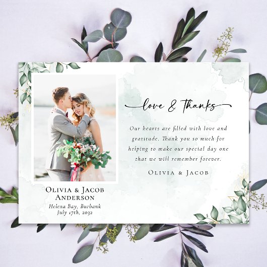 Liebe & Dank Eucalyptus Foto Wedding Dankeskarte