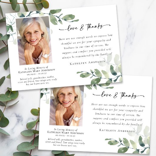 Liebe & Dank Eukalyptus Beerdigung Gedächtnisfeier Dankeskarte