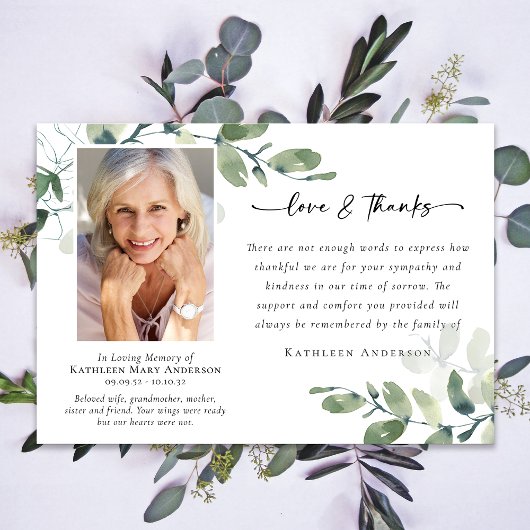 Liebe & Dank Eukalyptus Beerdigung Gedächtnisfeier Dankeskarte