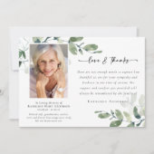 Liebe & Dank Eukalyptus Beerdigung Gedächtnisfeier Dankeskarte (Vorderseite)