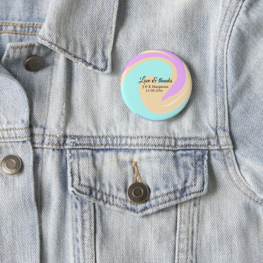 Liebe & Dank farbenfroher Marmorhochzeit Button (Beispiel)