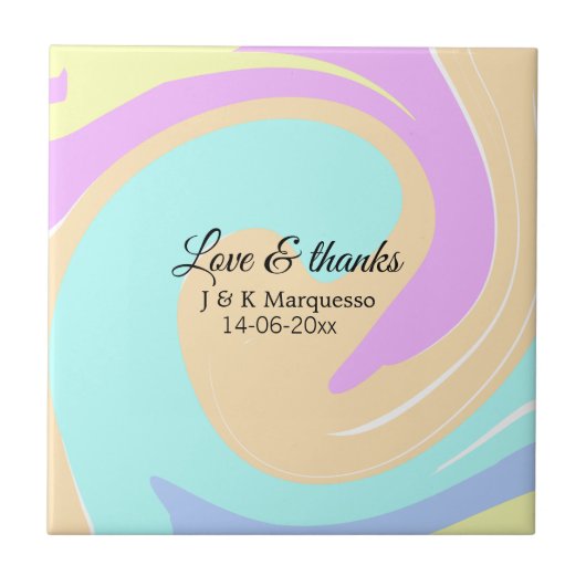 Liebe & Dank farbenfroher Marmorhochzeit Fliese (Vorderseite)